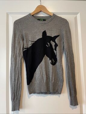 C. Wonder Gray Crewneck Sweater with Black Horse Motif